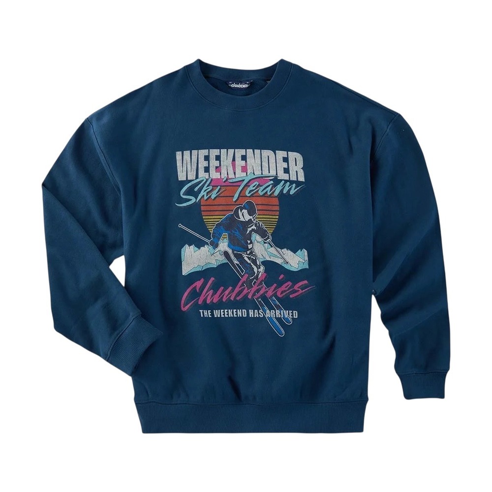 Chubbies Weekender Ski Team Comfort Crew Sweatshirt Medium Dark Sea Blue NWT Men